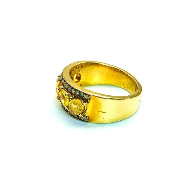 Bochic “Orient” Vintage Yellow Sapphire & Diamond Ring Set In 18K Gold & Silver For Sale - Image 11 of 17