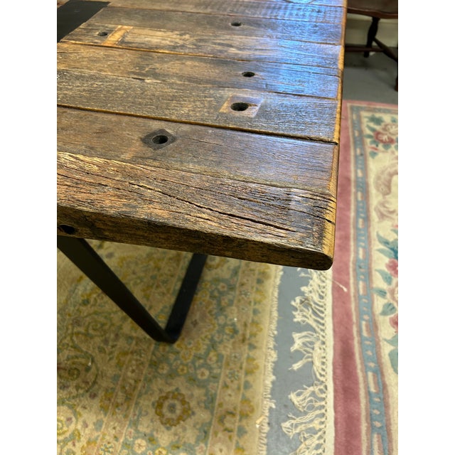 Industrial Industrial Rectangular Salvage Wood & Black Iron Table or Desk For Sale - Image 3 of 14