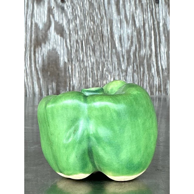 Green Vintage Boho Glazed Ceramic Bell Pepper For Sale - Image 8 of 9