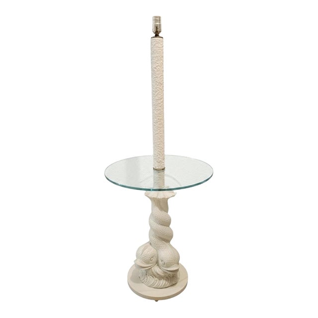 Vintage Koi Dolphin Plaster Glass Regency Table Floor Lamp Combo For Sale