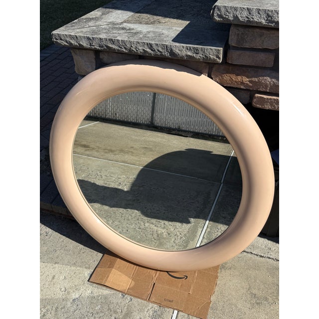 1980 Large Lacquered Peach Mirror in the Style of Karl Springer