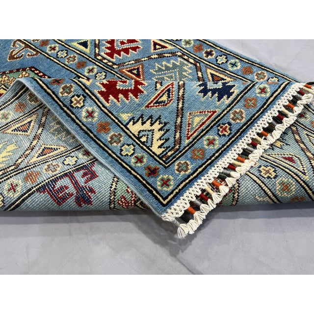Blue and Burgundy Bokhara Wool Runner Rug With Tribal Gul Motifs, 2'11" X 9'7" For Sale - Image 11 of 17