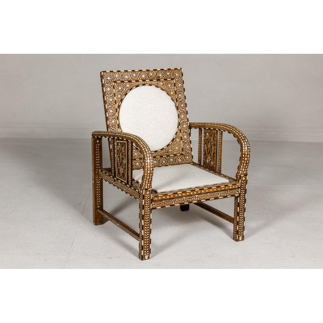 English Anglo Style Bone Inlaid Armchair with Folding Back and Loop Arms For Sale - Image 3 of 12