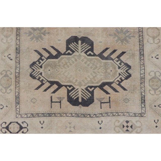Mid 20th Century Vintage Oushak Rug From Turkey With Navy Blue and Floral Medallion's 4'7 X 7'0 For Sale - Image 5 of 10