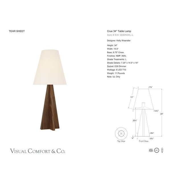 Kelly Wearstler by Visual Comfort Signature Crue 34" Table Lamp in Natural Walnut with Linen Shade Designer: Kelly...