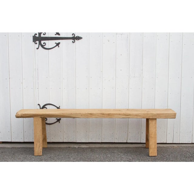 Rustic Bleached Wood Farmhouse Bench For Sale - Image 11 of 11