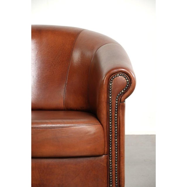 Sheepskin Club Armchair In Warm Cognac Color For Sale - Image 9 of 13