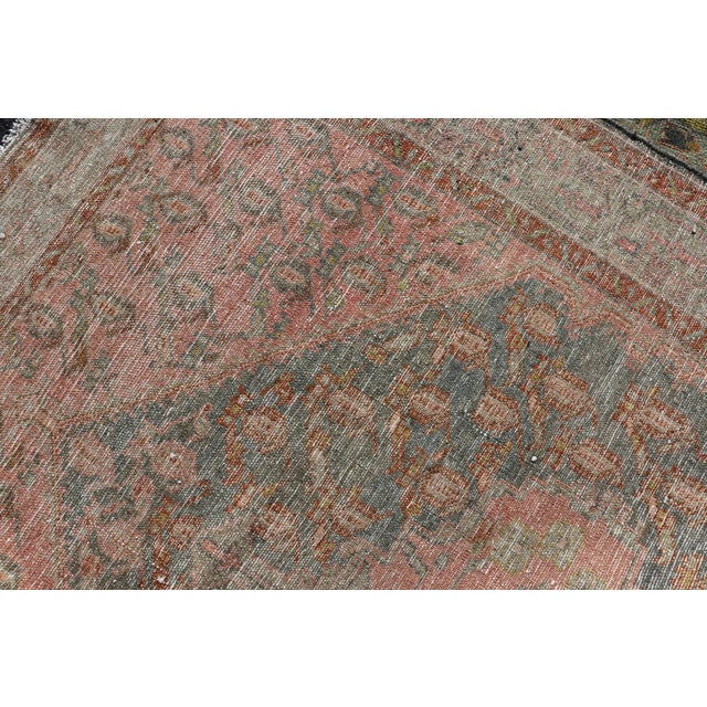 Antique Persian Gallery Malayer Rug With Geometric Design in Gray-Blue and Pink For Sale - Image 12 of 12