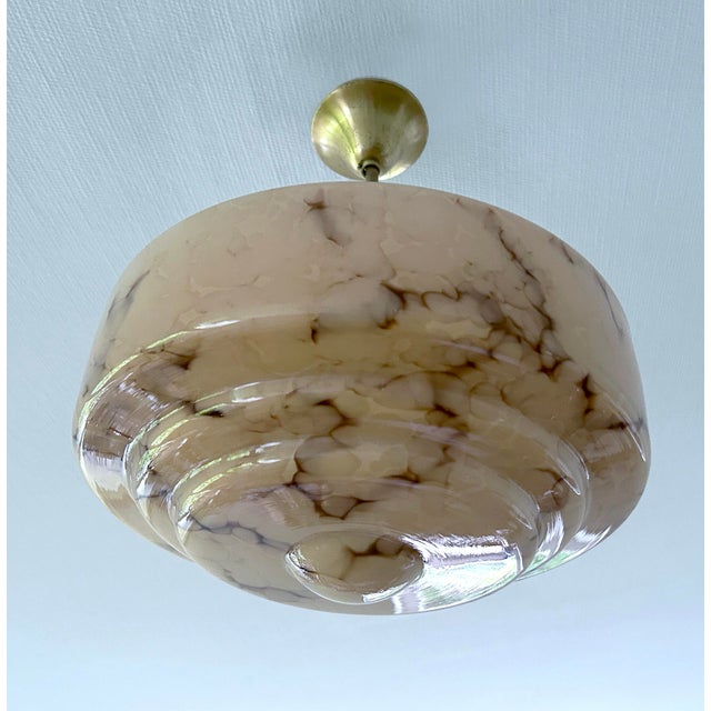 Art Deco Pendant Light in Pink Marble Glass, 1930s For Sale - Image 9 of 17