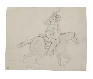 Unknown, Soldier on Horseback, Original Pencil Drawing, 19th Century