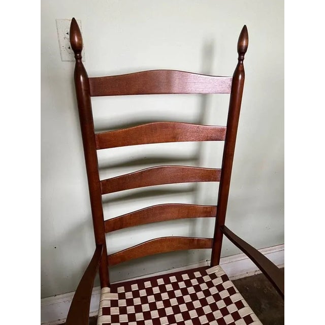 Early 20th Century Pair of Early American Primitive Shaker Style Maple Slat High Back Captain Chairs With Webbed Seats For Sale In Washington DC - Image 6 of 13
