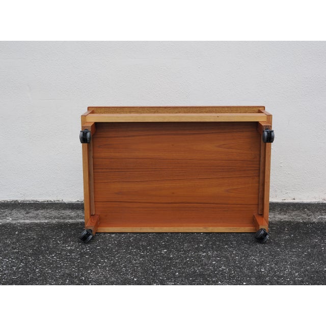 Wood 1970s Teak Rolling Side Table With Shelf, Attributed Brdr. Furbo For Sale - Image 7 of 10