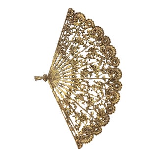 1960s Large Burwood Products Inc Chinese Peacock and Florals Wall Fan MCM Decor For Sale