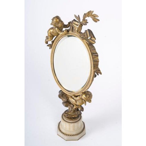 19th Century Gilded Bronze Tabletop Mirror with Onyx Base For Sale - Image 4 of 7
