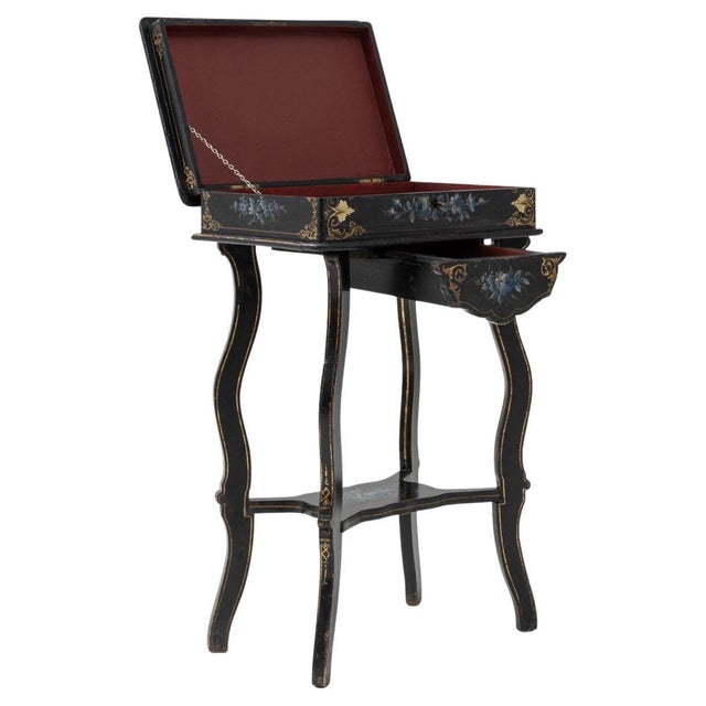 1880s French Napoleon III Style Ebonized Side Table With Floral Inlay For Sale - Image 15 of 18