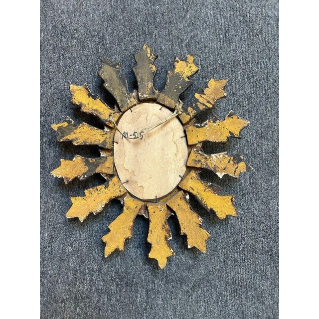 1940s Petite Italian Vintage Giltwood "Sunburst" Decorative Wall Mirror For Sale - Image 5 of 12
