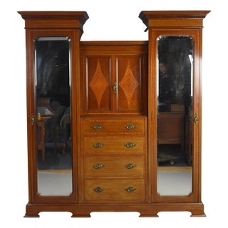 Edwardian Mahogany Triple Wardrobe, 1900 For Sale