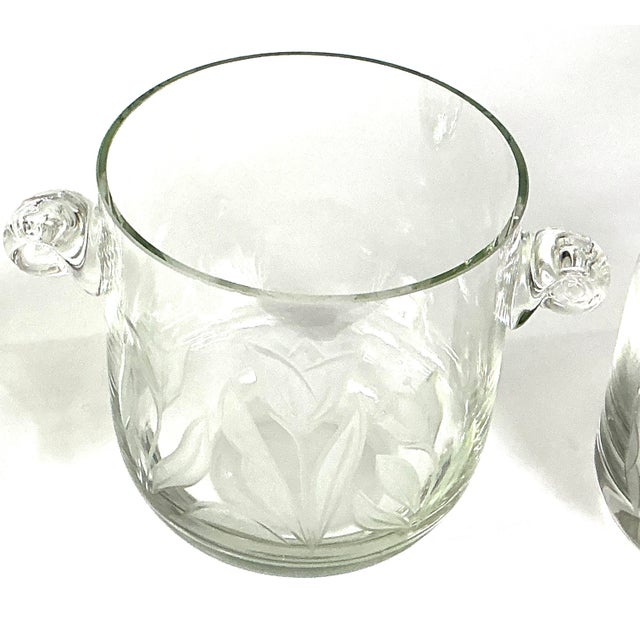 Glass Krosno,Poland-Makers of Fine Crystal-Two Tulip,etched Decanters and a Matching Ice Bucket – Three Pieces For Sale - Image 7 of 11