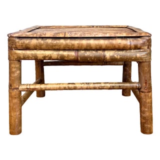 Vintage Rattan Bamboo Accent Table, Mid-Century Modern Side Table For Sale