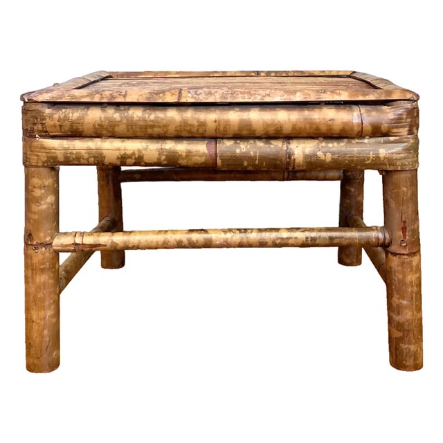 Vintage Rattan Bamboo Accent Table, Mid-Century Modern Side Table For Sale