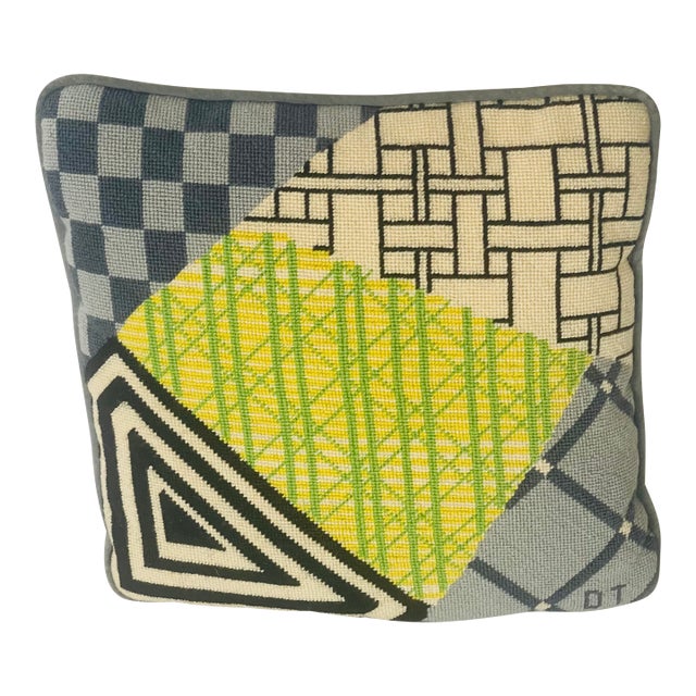Vintage Needlepoint Abstract Art Deco Pillow, Signed For Sale