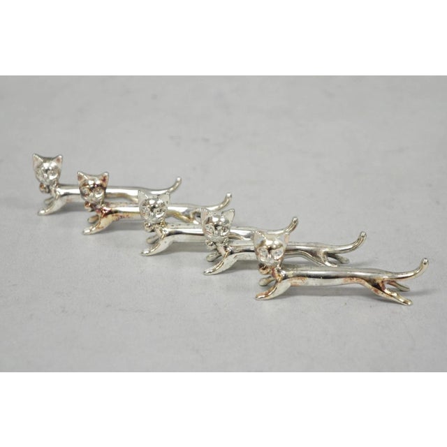 Art Deco Vintage Art Deco Small Silver Plated Metal Figural Cat Knife Rests - Set of 5 For Sale - Image 3 of 13