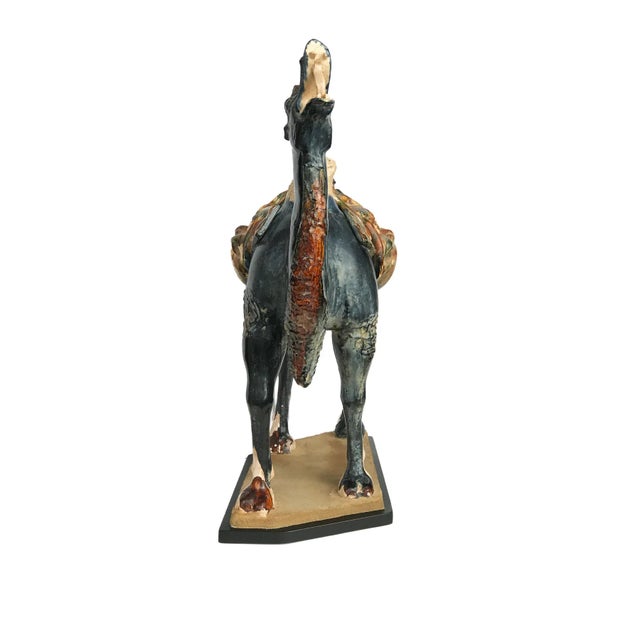 1950s Vintage Large Chinoiserie Tang-Style Terracotta Camel on Wood Stand 26.5" H For Sale - Image 5 of 7