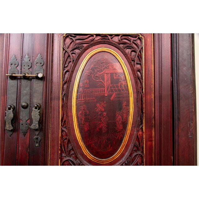Red 19th Century Carved Chinese Wedding Cabinet For Sale - Image 8 of 18