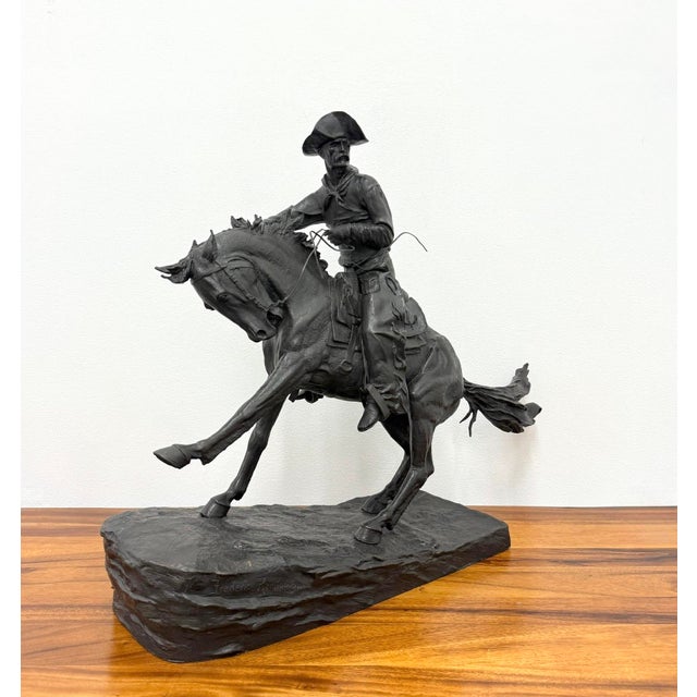 Vintage Large Scale Patinated Bronze Frederic Remington Sculpture For Sale - Image 4 of 9