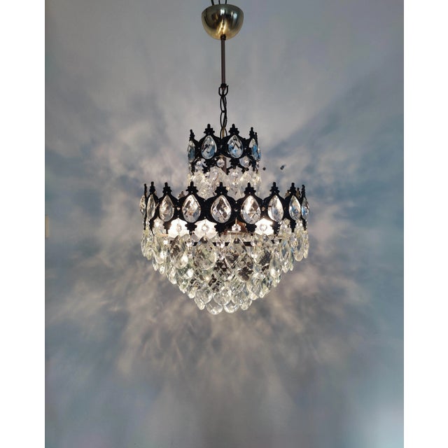 Antique Brass Crystal Basket Chandelier For Sale - Image 9 of 11
