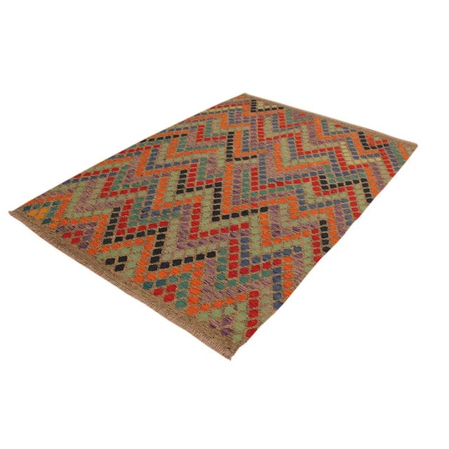 Shabby Chic 1990s Shabby Chic Abstract Gray/Blue Hand-Woven Kilim Wool Rug -5'9 X 7'11 For Sale - Image 3 of 8