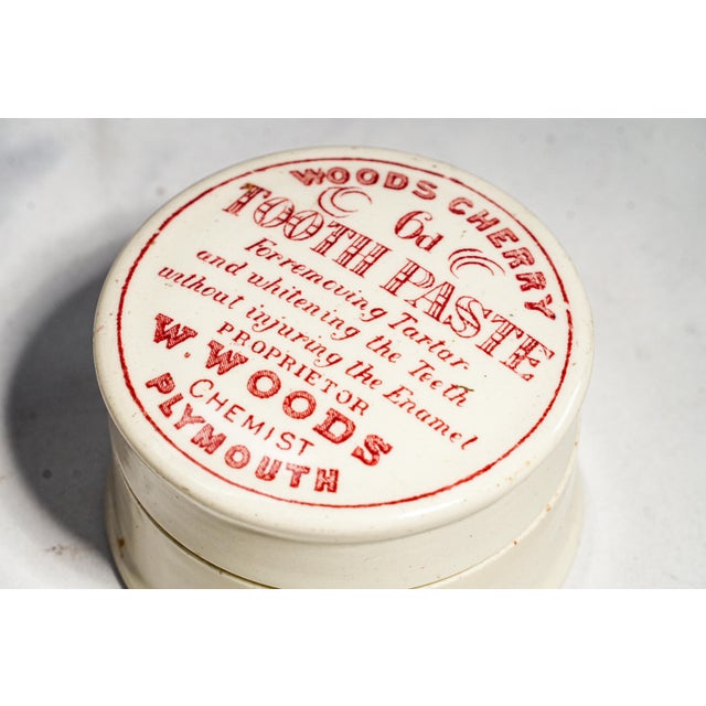 Late 19th Century Neat Antique Victorian Woods Cherry Tooth Paste Pot Lidded Advertising Jar Plymouth England Home Decor For Sale - Image 5 of 9
