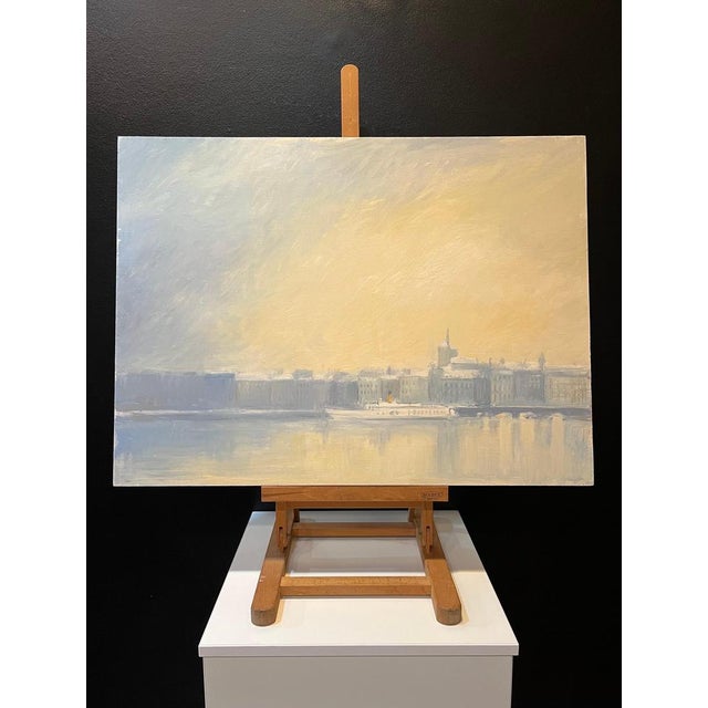 White Claude Sauthier, Mont-Blanc Quay, Oil on Wood, 1970s For Sale - Image 8 of 11