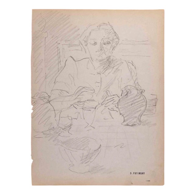 Serge Fotinsky, The Potter, Drawing in Pencil, 1947 For Sale