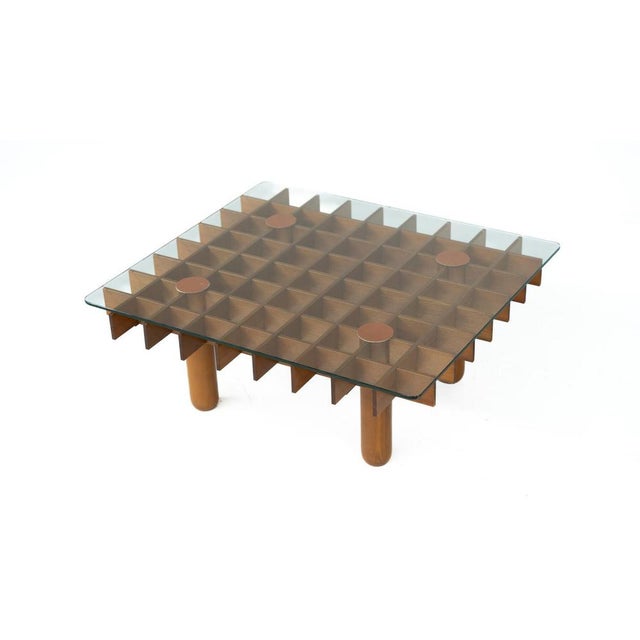 Mid-Century Wood and Glass Coffee Table in the style of Gianfranco Frattini, 1970 For Sale - Image 4 of 11