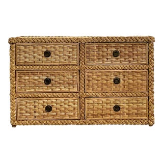 Vintage Braided Rattan Six Drawer Dresser For Sale