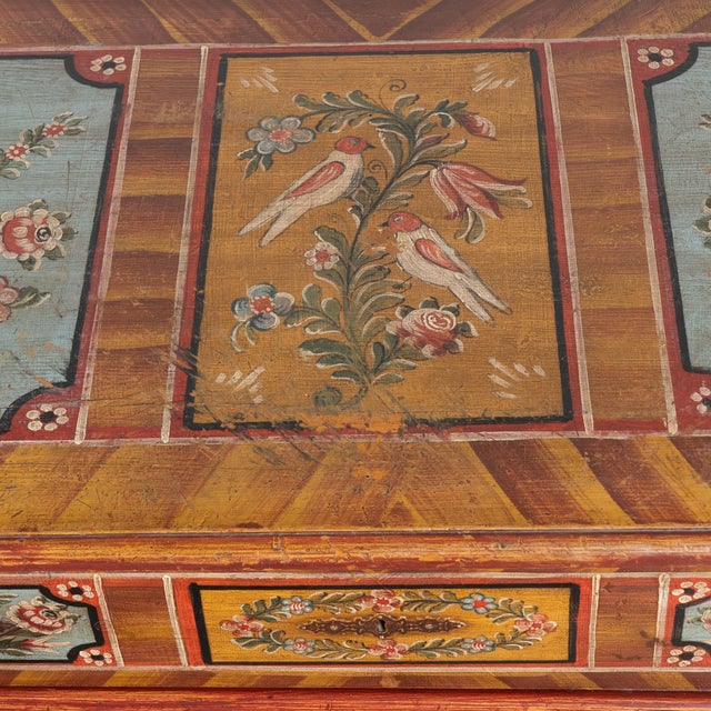 Brown 19th Century Original Hand Painted Large Pine Chest of Three Drawers From Hungary For Sale - Image 8 of 16