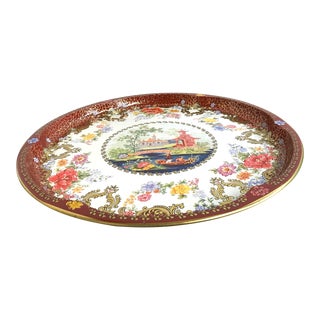 Vintage English Asian Design Metal Serving Tray For Sale