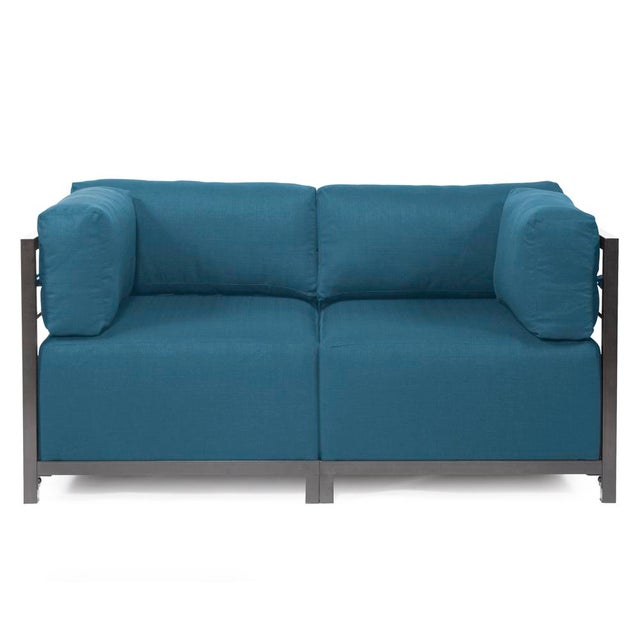Kenneth Ludwig Chicago Axis Corner Chair Seascape Turquoise Titanium Frame For Sale - Image 4 of 7