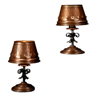 Copper Table Lamp in Cast Iron, 1960s, Set of 2 For Sale