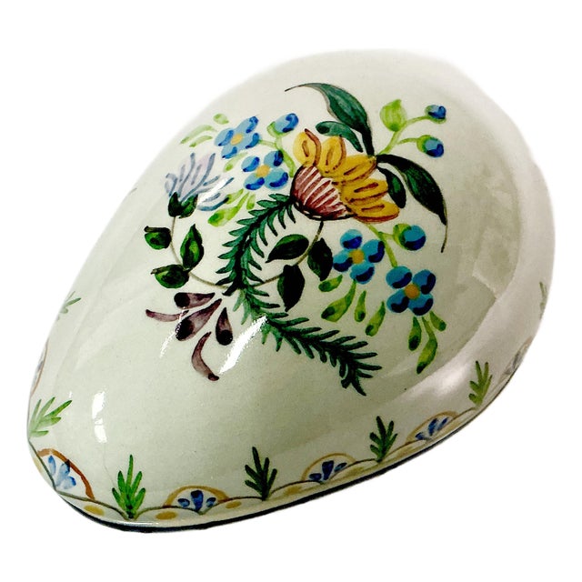 1950s Vintage Mediterranean Art Nouveau Porcelain Egg Box, Portuguese For Sale