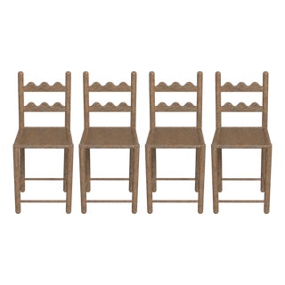 Set of 4 Country French Counter Stools With Custom Antique Driftwood Finish For Sale