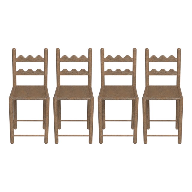 Set of 4 Country French Counter Stools With Custom Antique Driftwood Finish For Sale