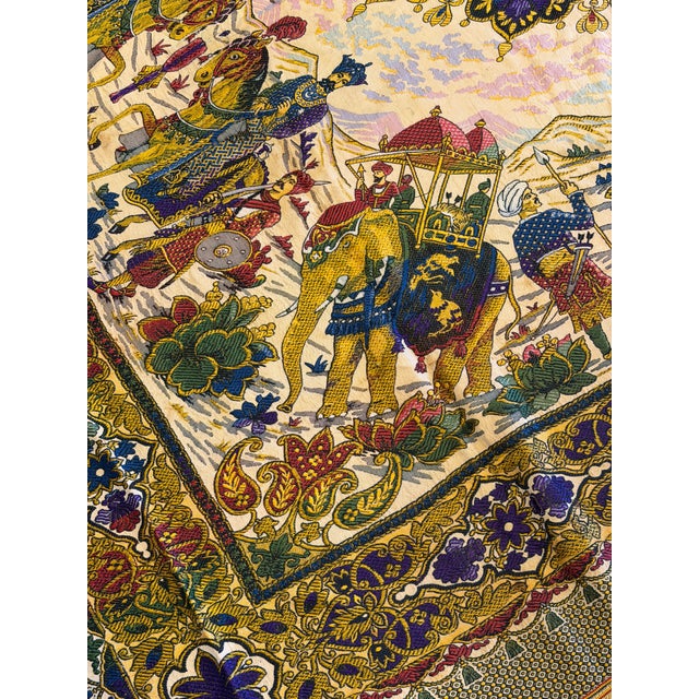 Textile Persian-Style Pictorial Woven Tapestry With Royal Court Scene & Gold Fringe For Sale - Image 7 of 15