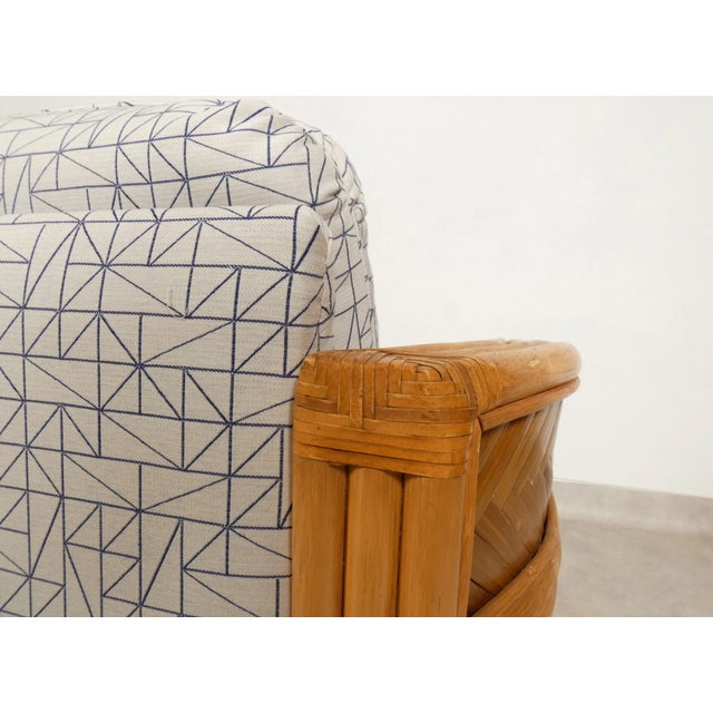Bamboo and Rattan Lounge Chairs with Graphic Fabric, 1980s, Set of 2 For Sale - Image 18 of 18