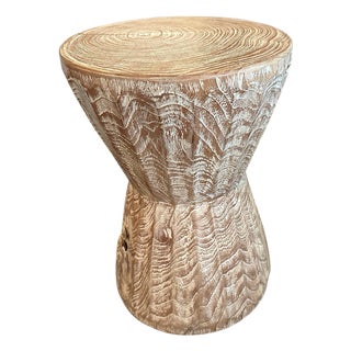 Andrianna Shamaris Bevelled Teak Wood Side Table or Stool For Sale
