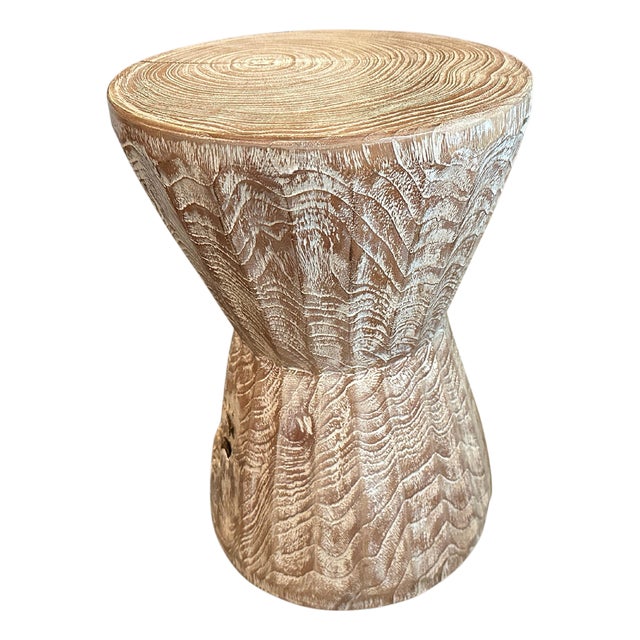 Andrianna Shamaris Bevelled Teak Wood Side Table or Stool For Sale