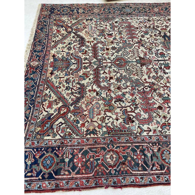 Blooming Jungle Antique Heriz Eggshell Linen Ground Rug 8 x 11 For Sale - Image 12 of 13