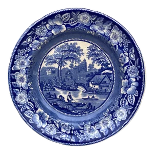 19th Century English Blue and White Wild Rose Plate