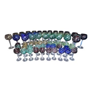 Mid 20th Century Cut Crystal Colored Wine & Cordial Glasses. Czech Republic - Set of Sixty For Sale